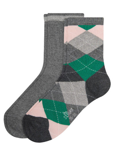 s.Oliver Damen Socken 2 Paar Rosa Grün Argyle-Muster