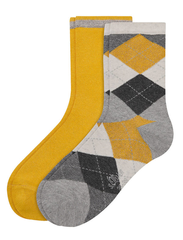 s.Oliver Damen Socken 2 Paar Gelb Argyle-Muster