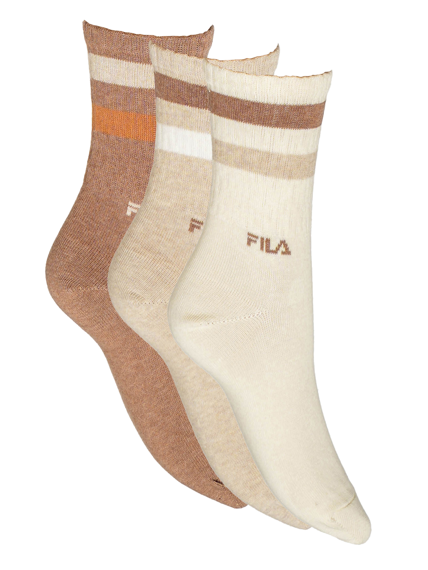 Fila Lifestyle Socken im 3er-Pack – in Cream, Taupe und Hellbraun mit dezenten Streifen, aus atmungsaktiver Baumwolle für Alltag & Sport