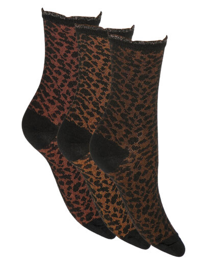 Fila Socken im 3er-Pack – Leo-Camouflage-Muster in Schwarz mit Rüschenbund und Glitzerdetails, aus atmungsaktiver Baumwolle für stilvolle Alltagsoutfits