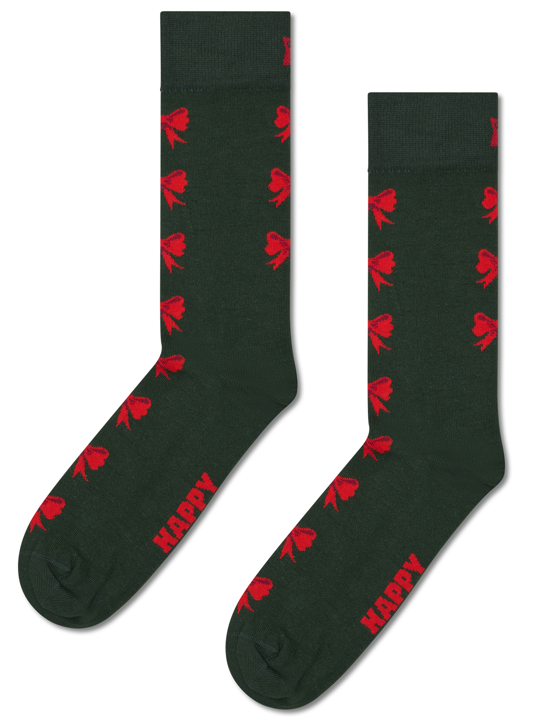 Happy Socks Bow Schleifen Socken – grüne Socken mit roten Schleifen aus gekämmter Baumwolle für die festliche Weihnachtszeit