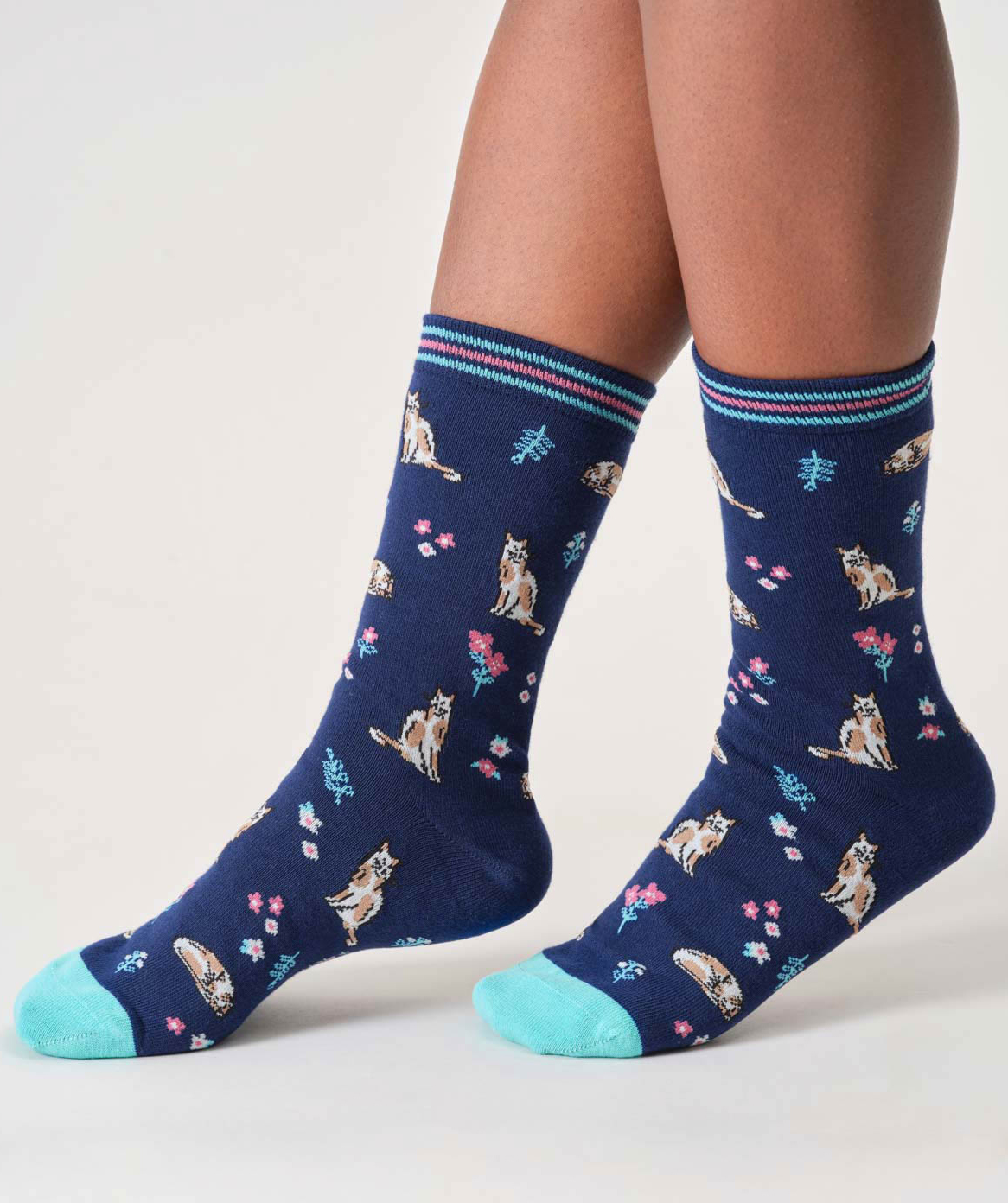Thought Floral Cat Socken Blau – Bild 2