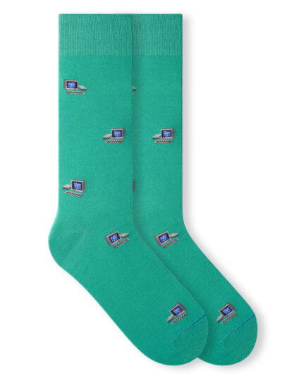 Grüne Computer Socken von Von Jungfeld mit Retro-PC-Icons im Stil der 80er Jahre