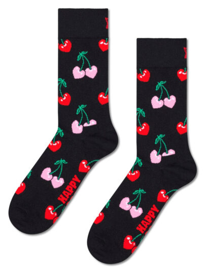 Happy Socks Cherry Heart Socken in Schwarz mit bunten Kirschen in Herzform aus gekämmter Baumwolle