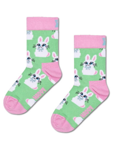 Happy Socks Kids Bunny Socken in Grün mit süßen Hasen aus Bio-Baumwolle
