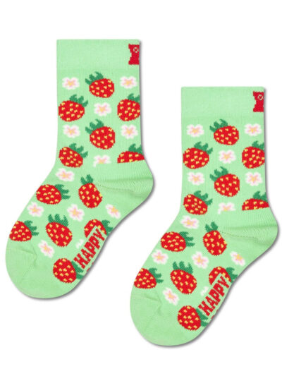 Happy Socks Kindersocken Strawberry Socken in Grün mit roten Erdbeeren aus Bio-Baumwolle