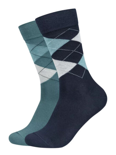Camano Argyle North Atlantic Socken Herren 2er-Pack in Marineblau und Blaugrün mit Karomuster