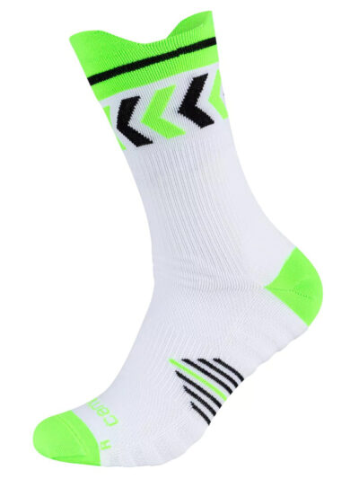 Camano Multisport Performance Socken Weiß – Frontansicht mit neongrünen Bundstreifen