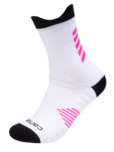 Camano Sportsocken Multisport Weiß – Frontansicht mit neonpinken Streifen oben