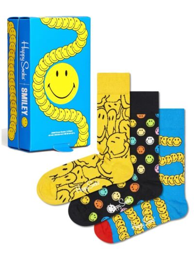 Happy Socks Geschenkbox Smiley Socken – 3er Pack mit lachenden Gesichtern, Special Edition zum 50. Jubiläum