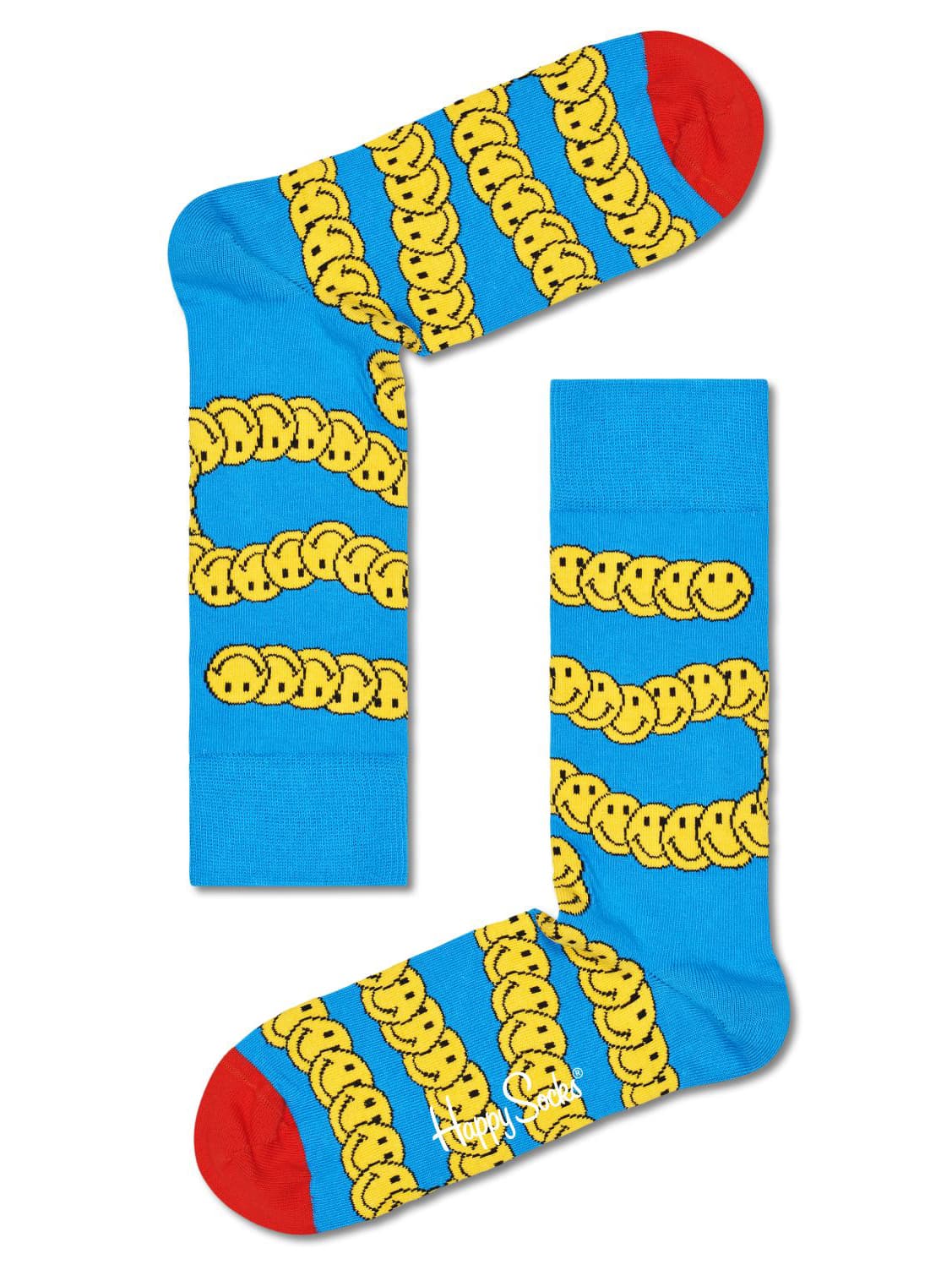 Happy Socks Smiley Socken in Türkis mit gelben lachenden Gesichtern und roter Spitze