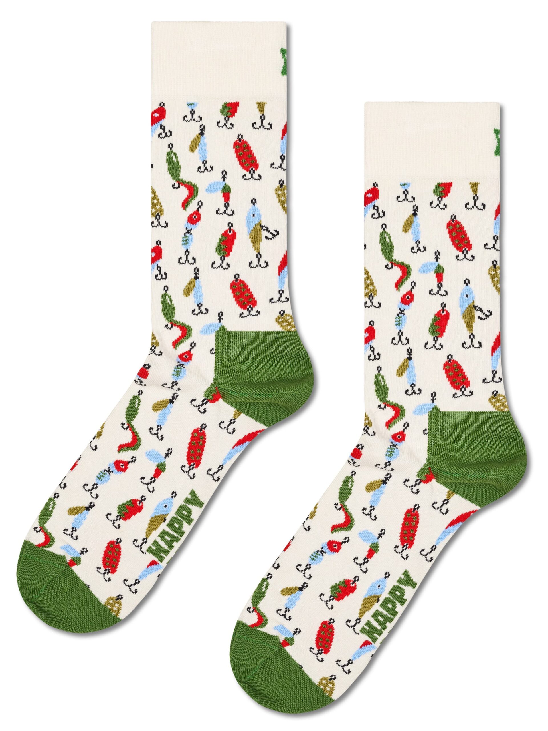 Happy Socks Angler Socken in Cream mit bunten Angelköder Motiven