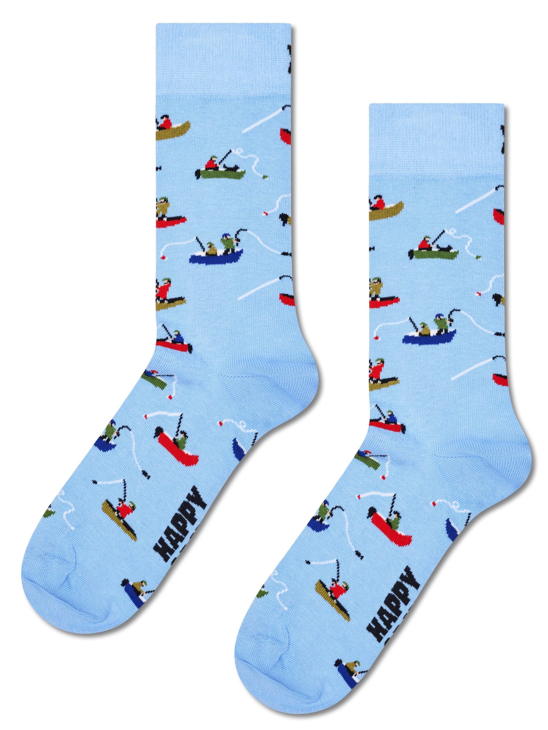 Happy Socks Fishing Boat Socken in Türkisblau mit bunten Anglerboot Motiven