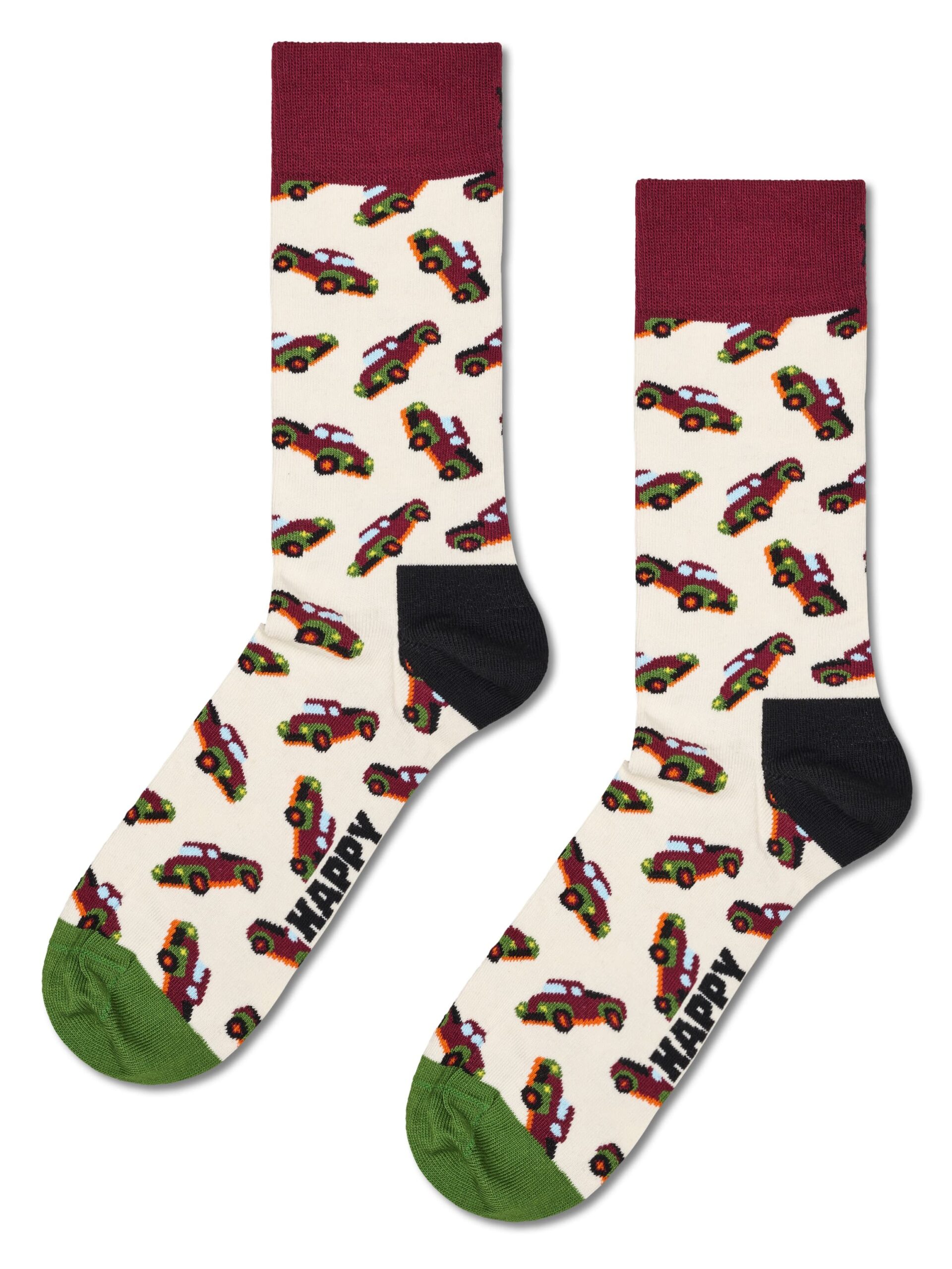Happy Socks Pickup Truck Socken in Cream mit bordeauxroten Pickup Truck Motiven