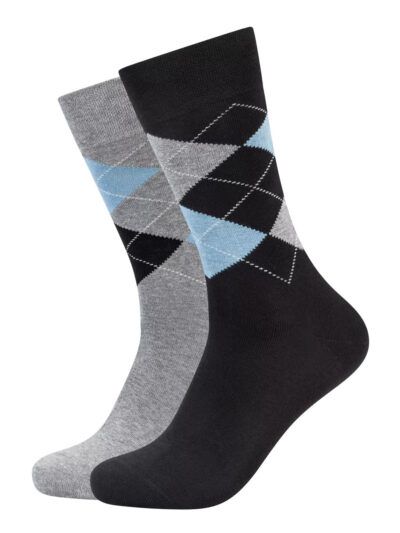 Camano Argyle Socken im 2er-Pack in Grau Melange und Schwarz mit hellblauen Rauten