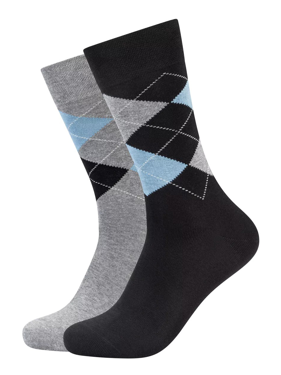 Camano Argyle Socken im 2er-Pack in Grau Melange und Schwarz mit hellblauen Rauten