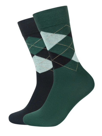 Camano Botanical Garden Argyle Socken im 2er-Pack in Grün und Schwarz mit hellen Rauten