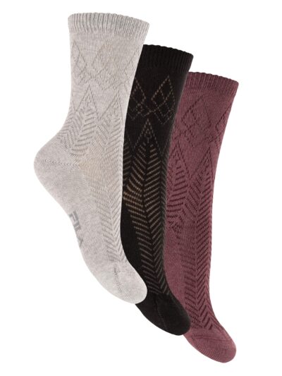 Fila Damen Ajour Socken im 3er Pack in Bordeaux, Schwarz und Grau