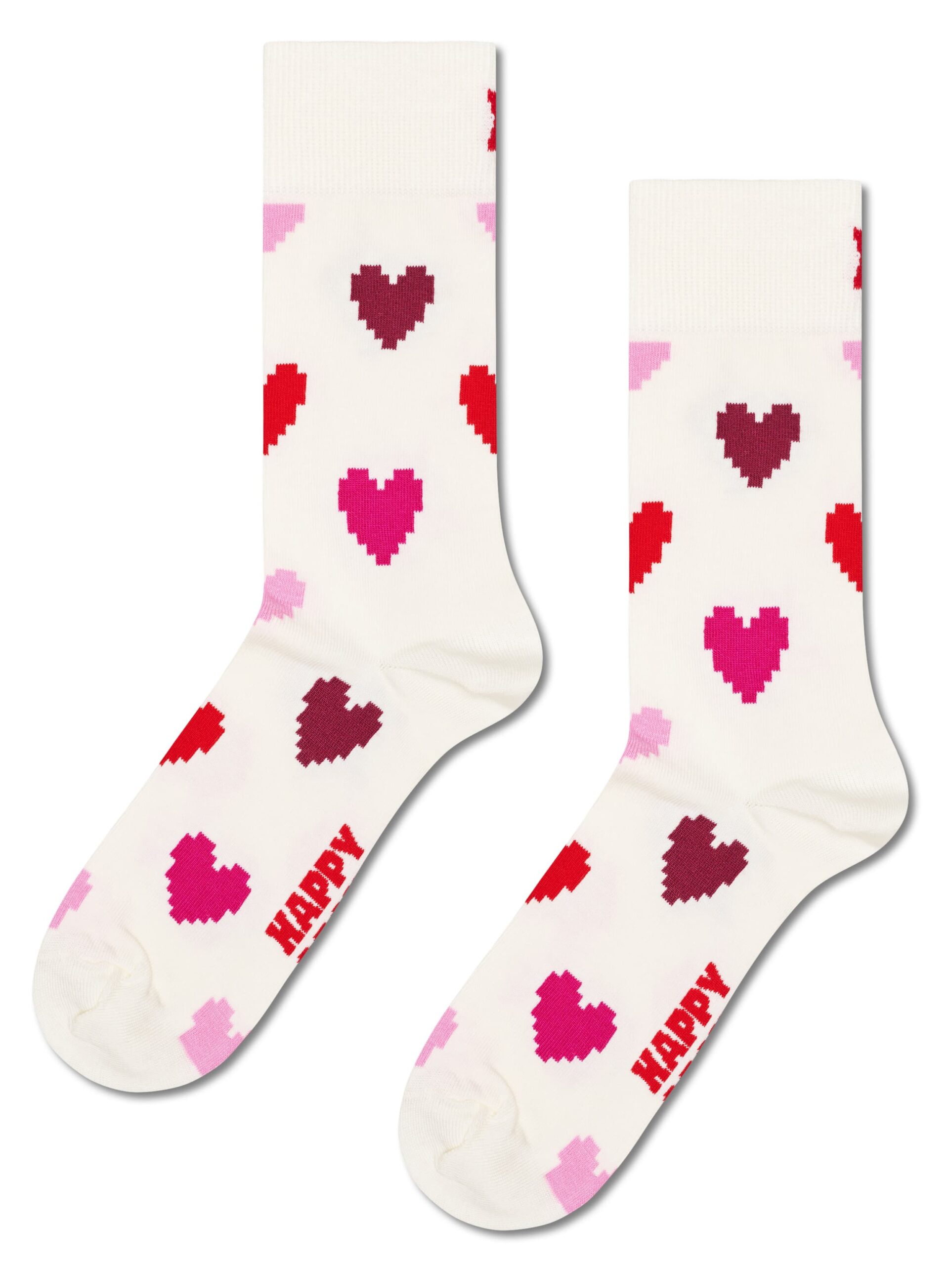 Happy Socks Pixel Heart Socken in Cream mit bunten Herzen