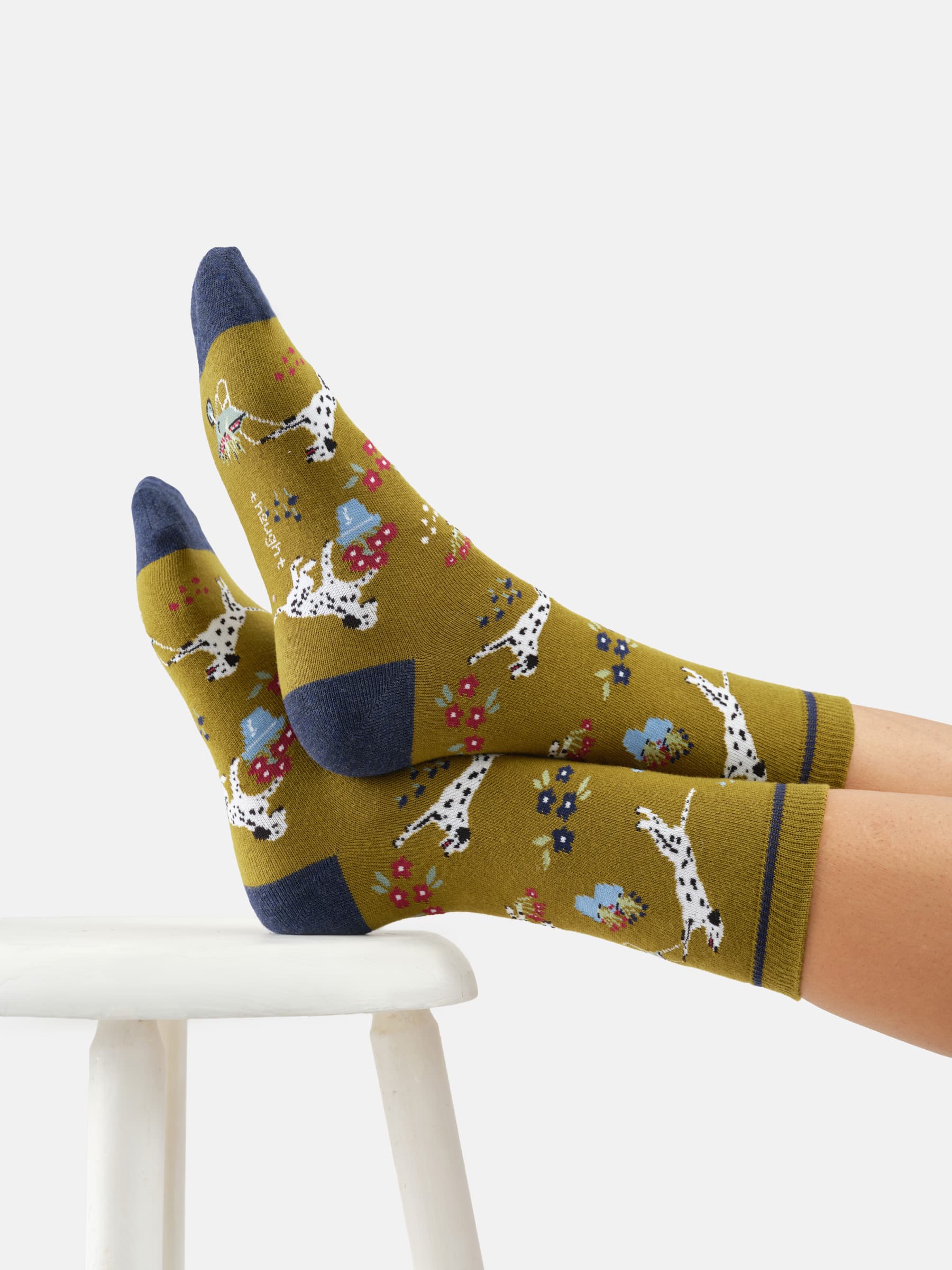 Thought Dalmatiner Socken Gelbgrün mit Hundemotiv