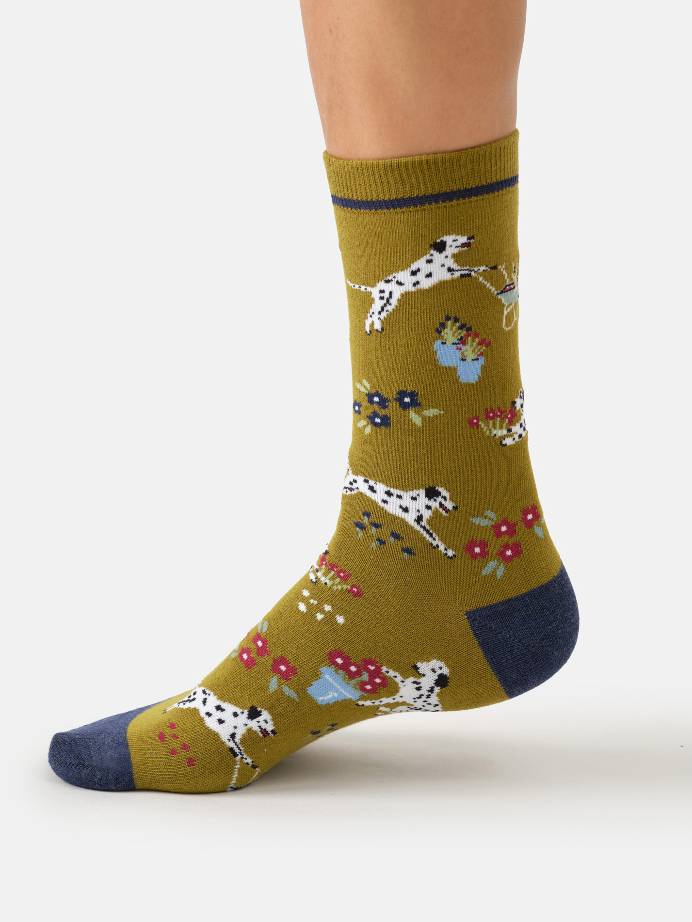 Thought Dalmatiner Socken in Gelbgrün mit Blumen