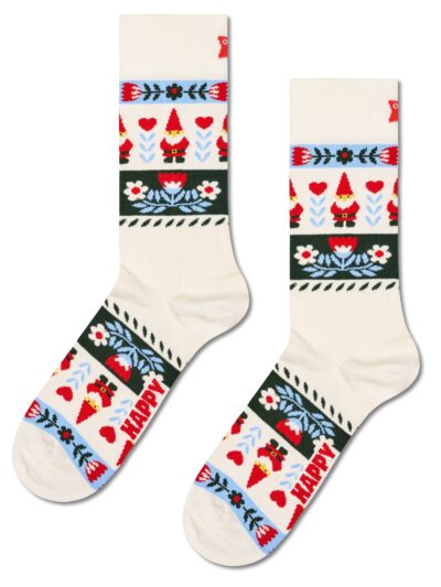Happy Socks Folklore Christmas Stripe Socken in Creme mit weihnachtlichem Muster